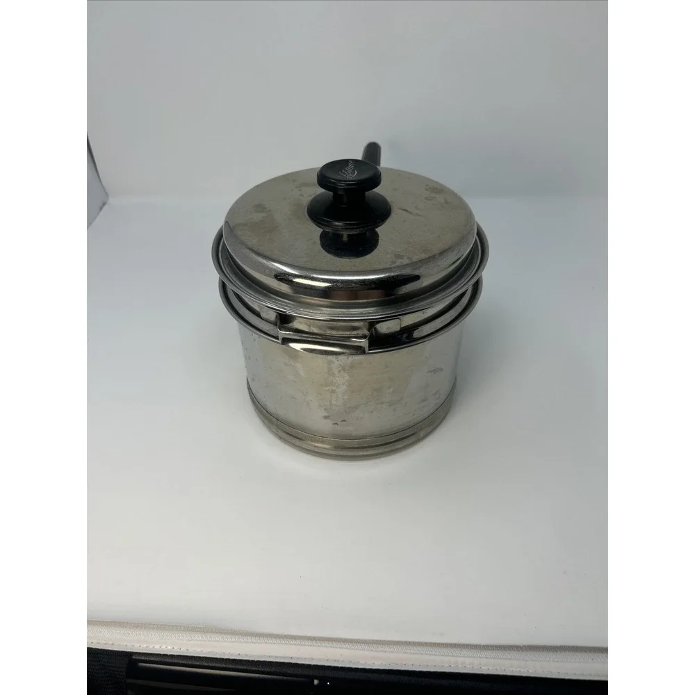 Vintage Lifetime 2.5 QT Saucepan Double Boiler and Lid Stainless Steel USA 3 PC